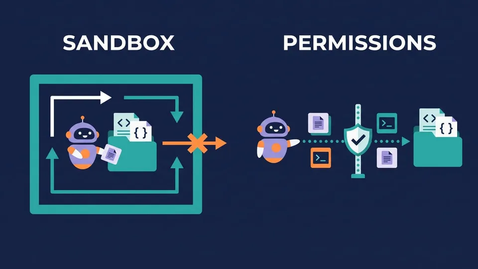 Diagram comparing an agent working inside a sandbox box around the project folder with an agent whose actions pass through a checkpoint before running