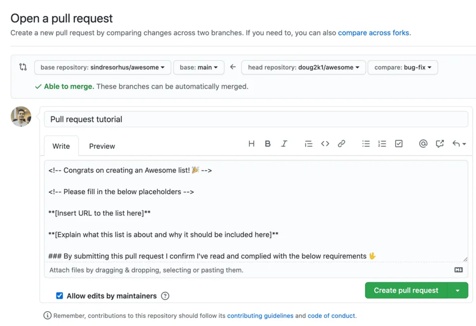 criando o pull request