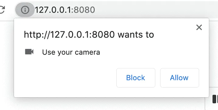 Page requesting to use the camera