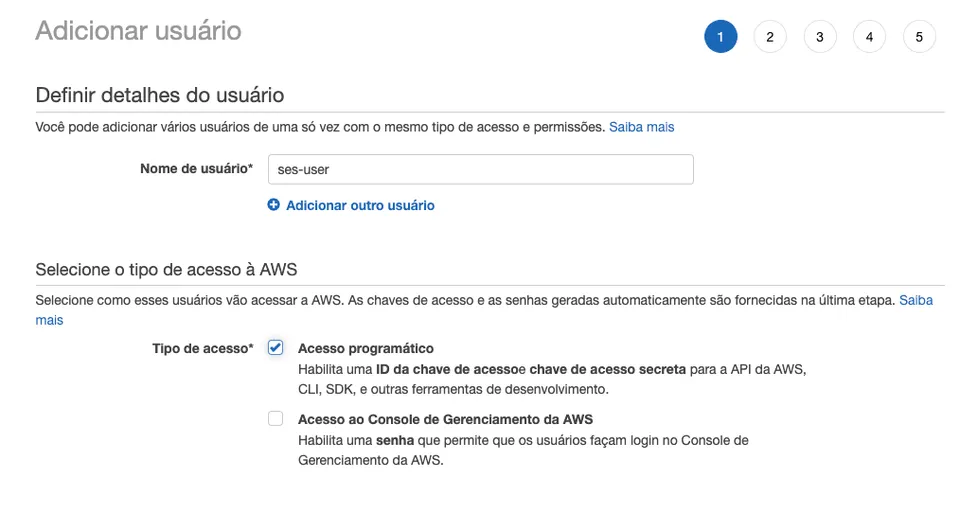 IAM: adicionando usuário