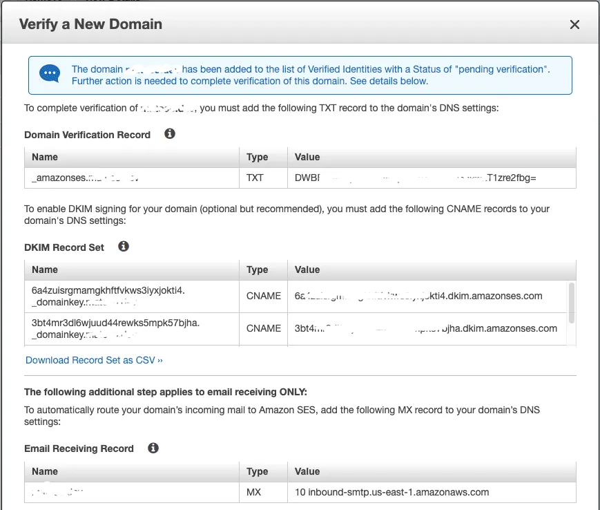 Registros DNS a serem adicionados ao domínio